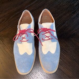 Oxford Blue and White Suede Wingtip Men's Shoes lace up sz 9